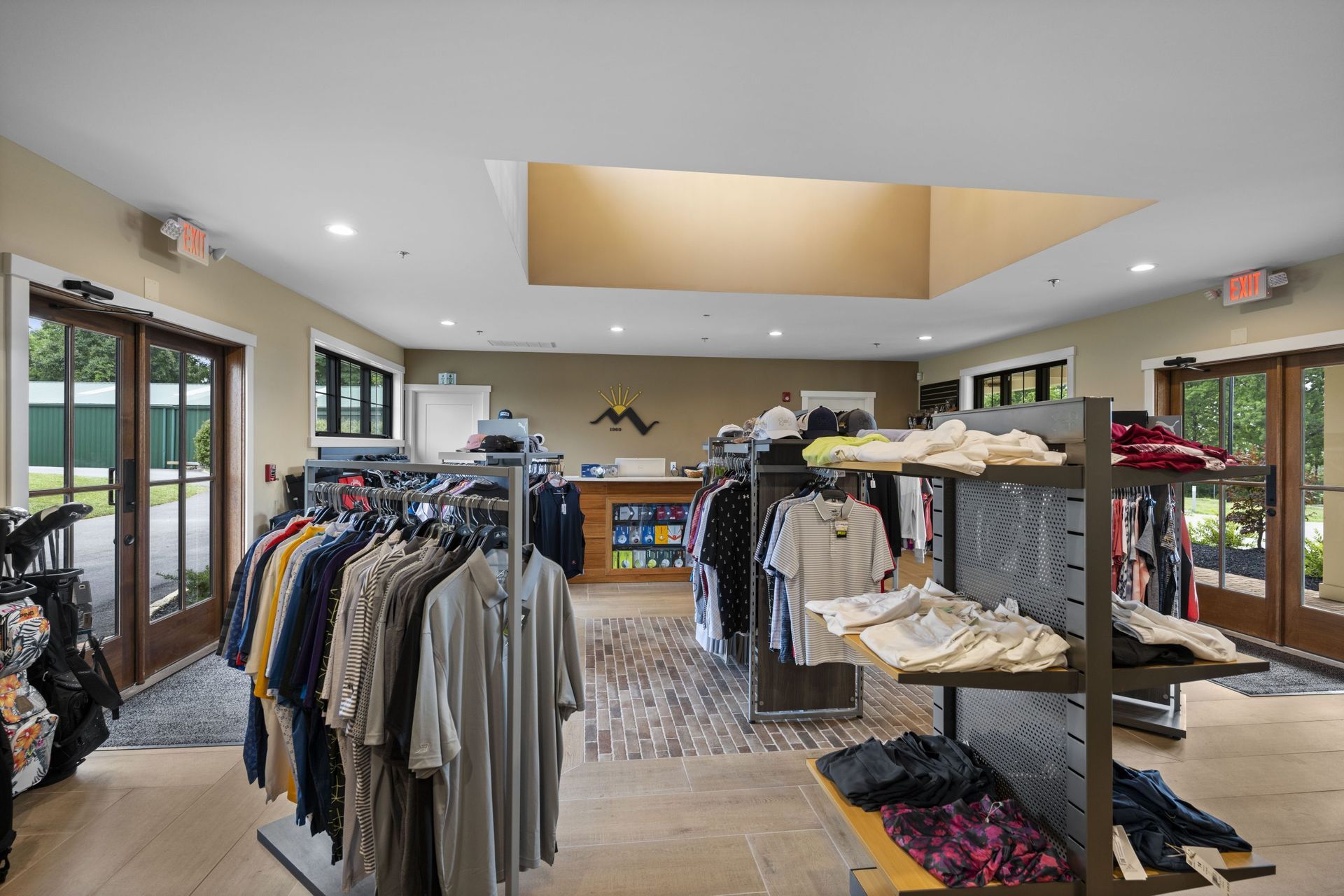 Modern pro shop interior at Miami View Golf Club in Cleves, Ohio, featuring clean design, golf apparel, and merchandise displays.