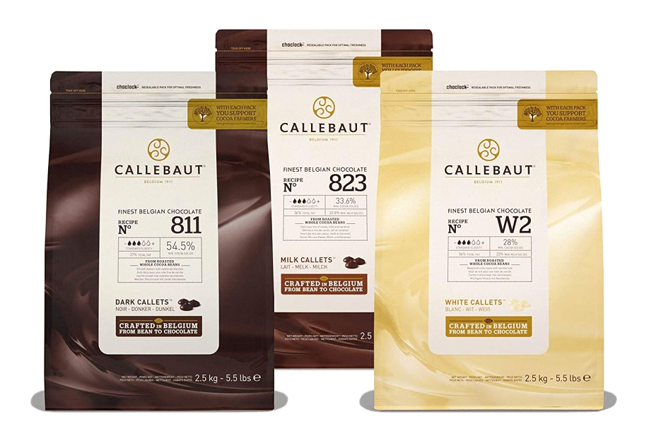 tre pacchi di cioccolato Callebaut
