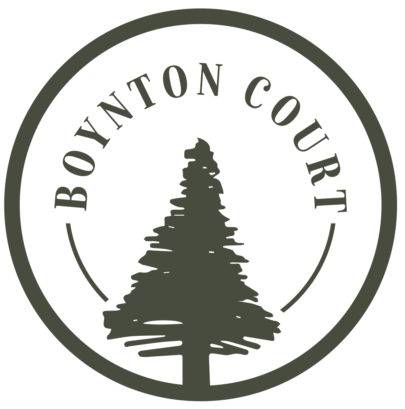 A logo for bonnton court with a pine tree in a circle.