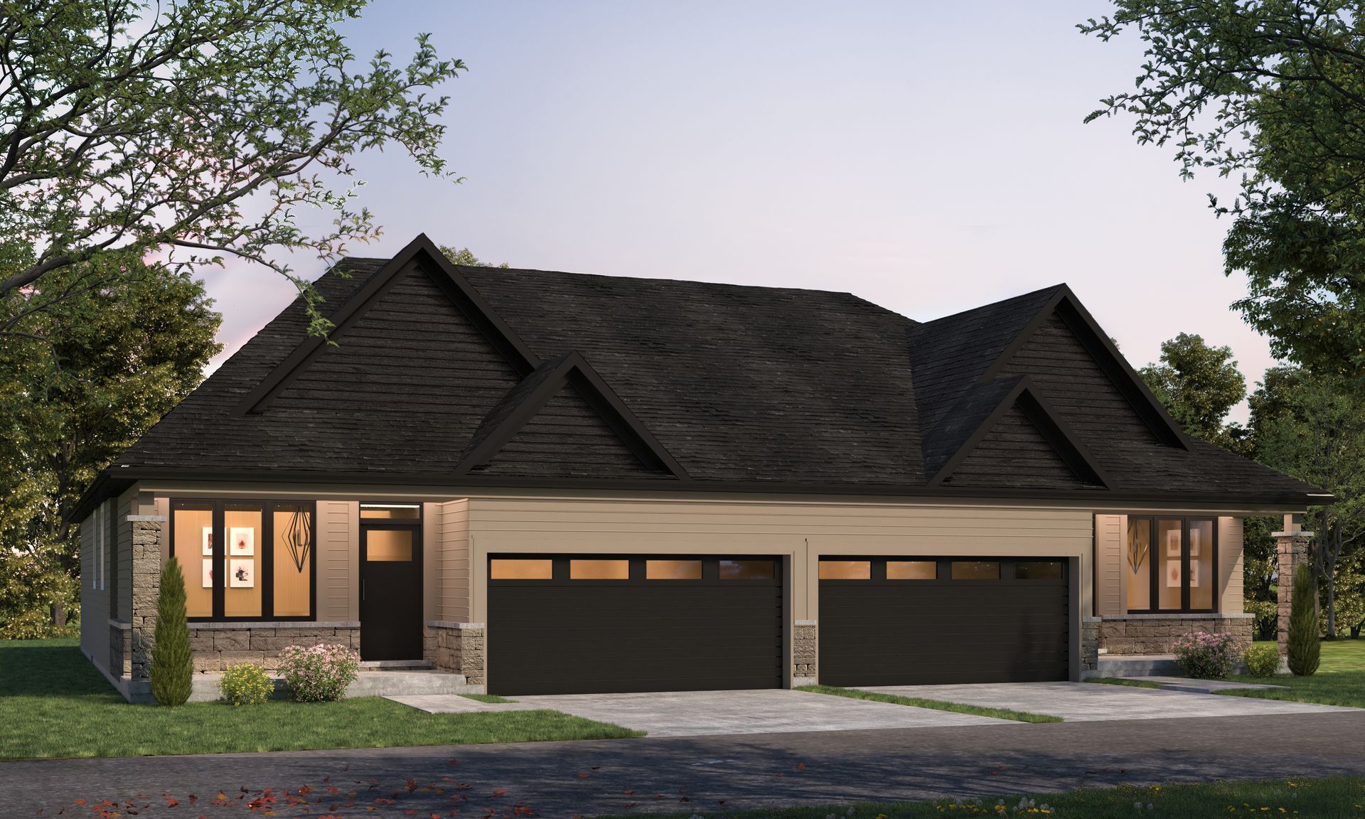 An artist 's impression of a house with two garages.