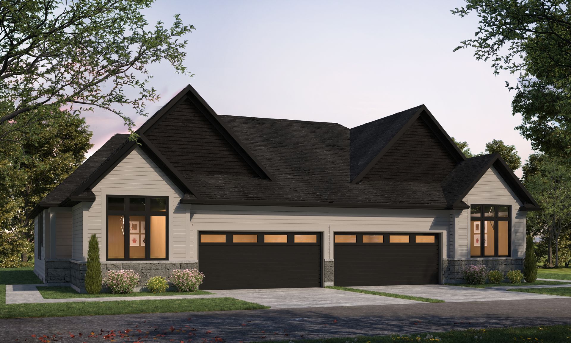 An artist 's impression of a house with two garages.
