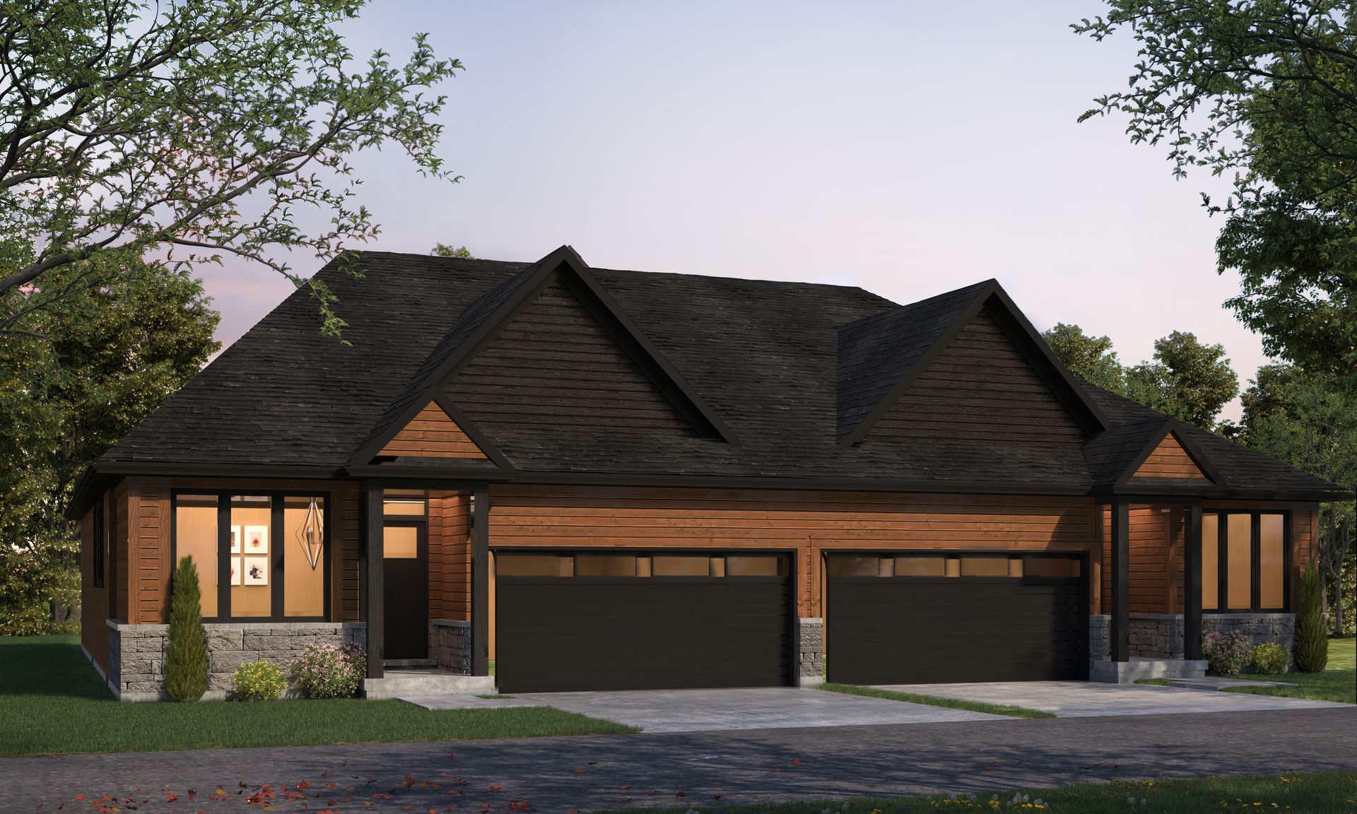 An artist 's impression of a house with two garages.
