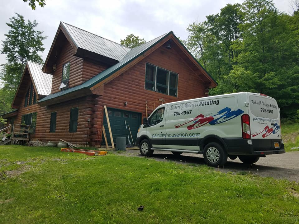 Newly Painted Wooden House With Company Van — Endicott, NY — Richard J. Woloszyn Painting