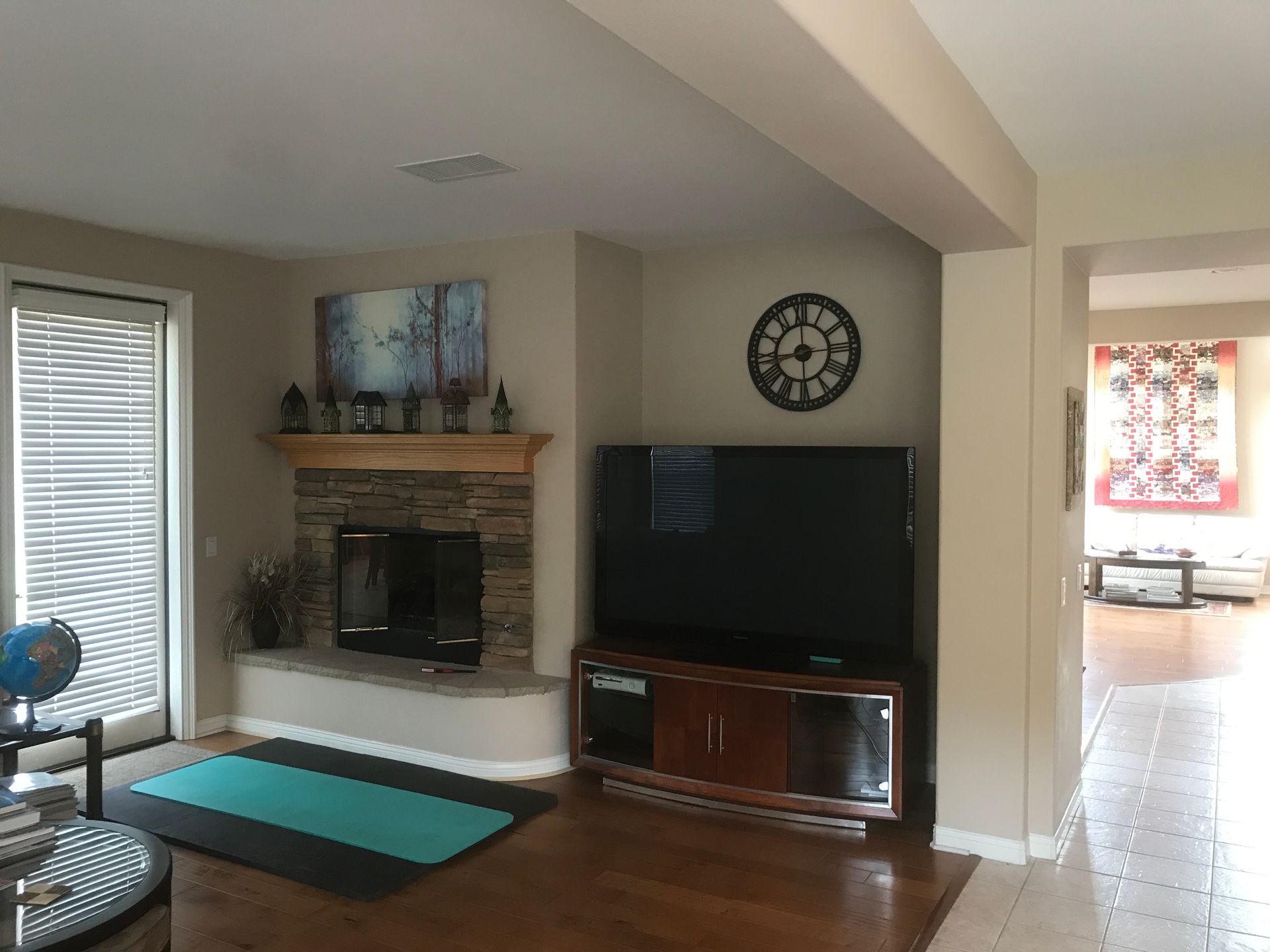 image shows before photo of a family room fireplace & entertainment center, prior to remodel, thousand oaks, CA