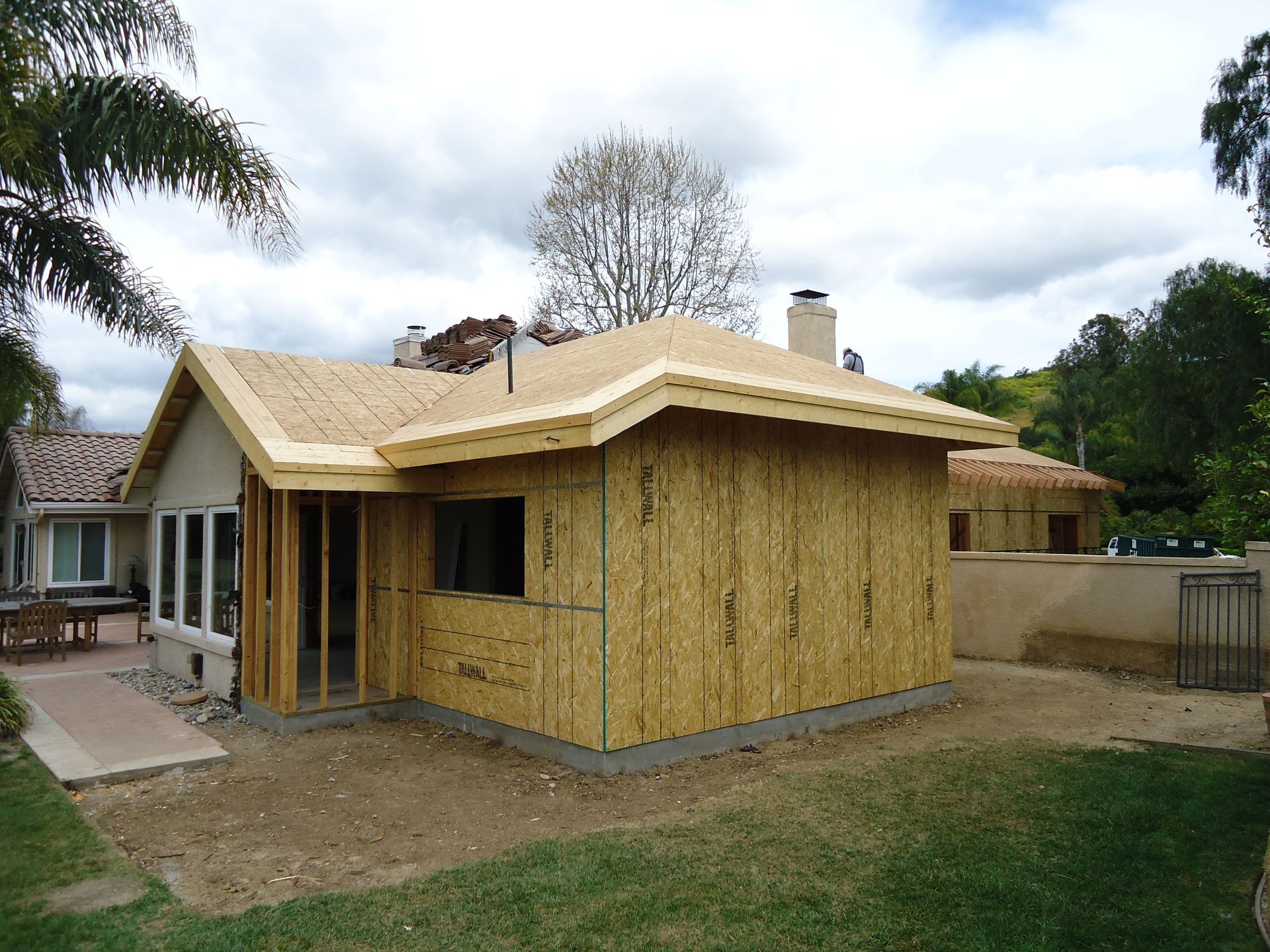 image of a portion of a house during construction, framing complete, kitchen addition, kitchen expansion, Thousand Oaks, CA 