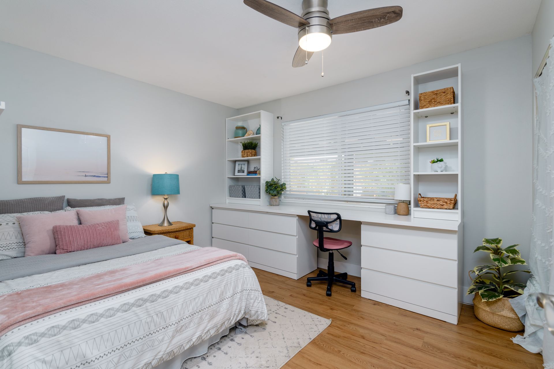 Image of a bedroom with pink bedding, Home Addition project, 2 bedrooms, 1 bathroom  , Thousand Oaks, CA 