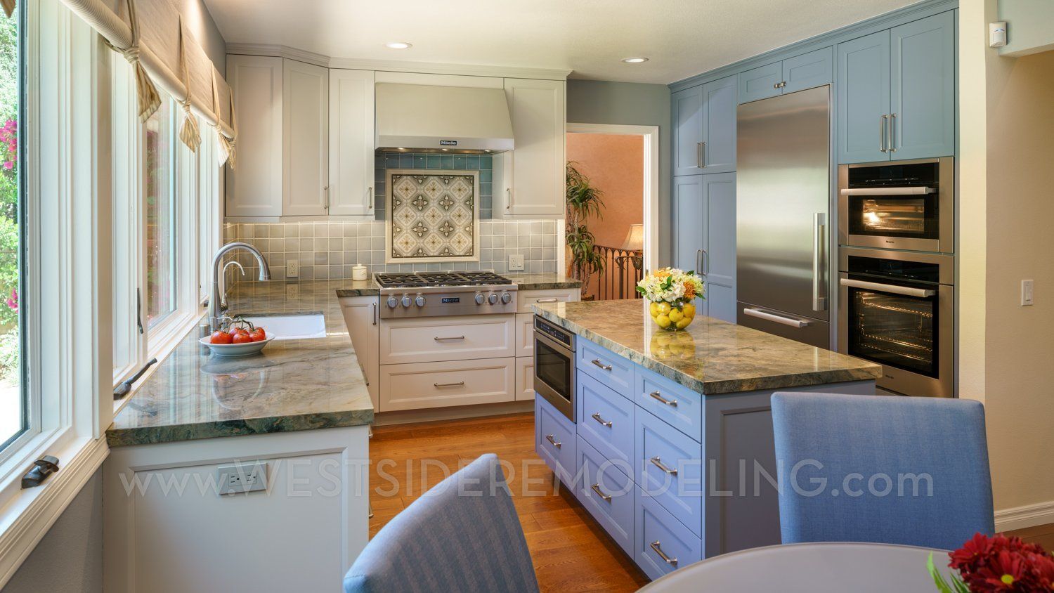 Soft Shades of Blue and Cream In Artistic Kitchen Design and Remodel, Newbury Park