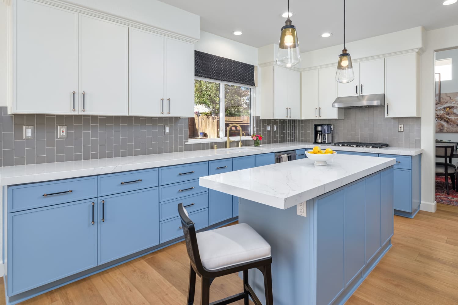 White w Gray Quartz Countertops & Gray Subway Tile Backsplash , Kitchen Reface, Camarillo
