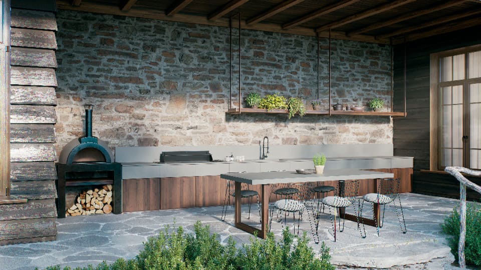 Concrete Gray Caesarstone Outdoor Countertops, Stone and Wood Outdoor Kitchen, Camarillo