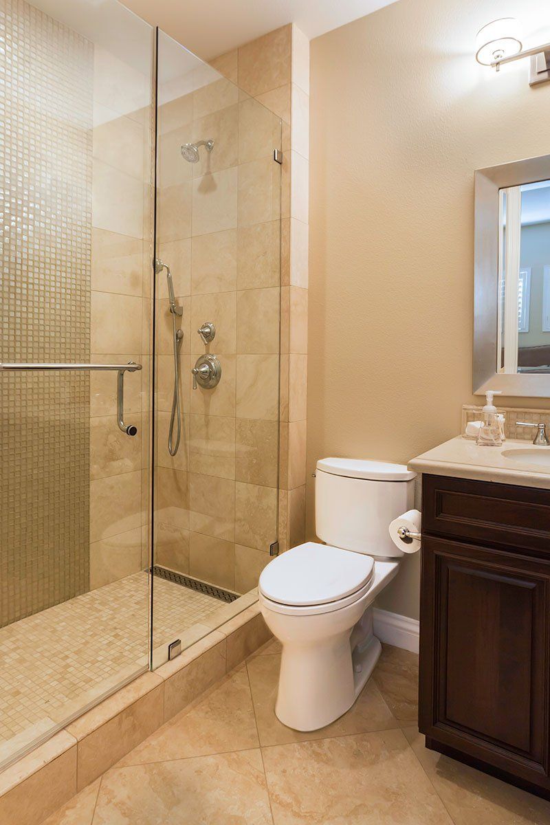 Traditional Design in Hall Bathroom Remodel, Dark Vanity, Thousand Oaks