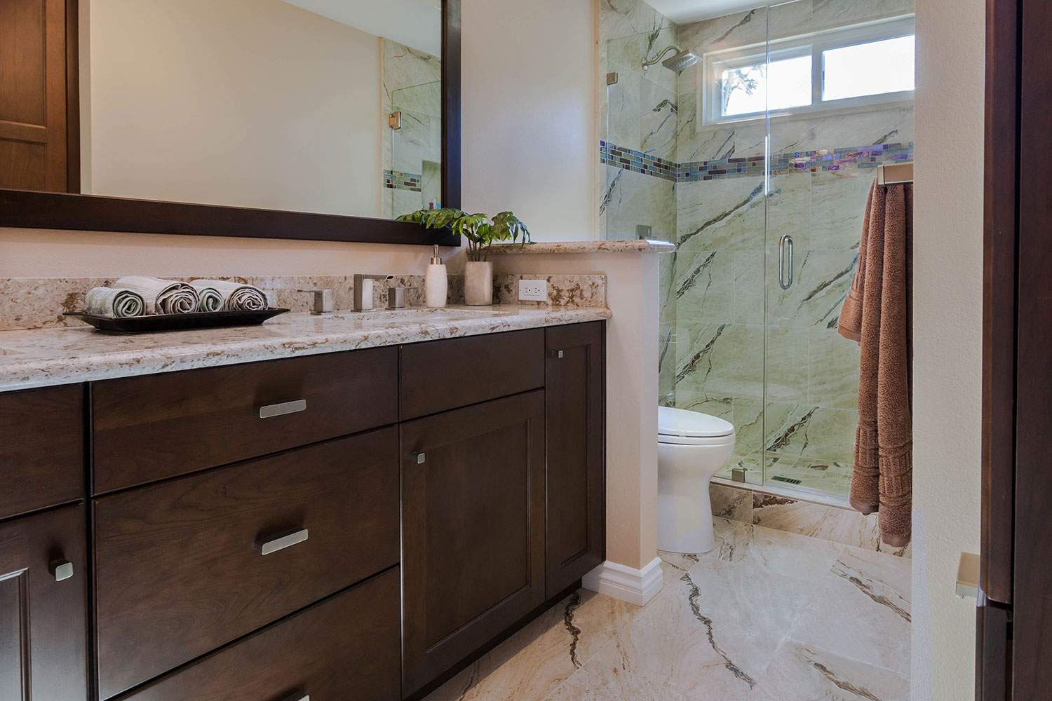 Master Shower With Unique Shower Tile