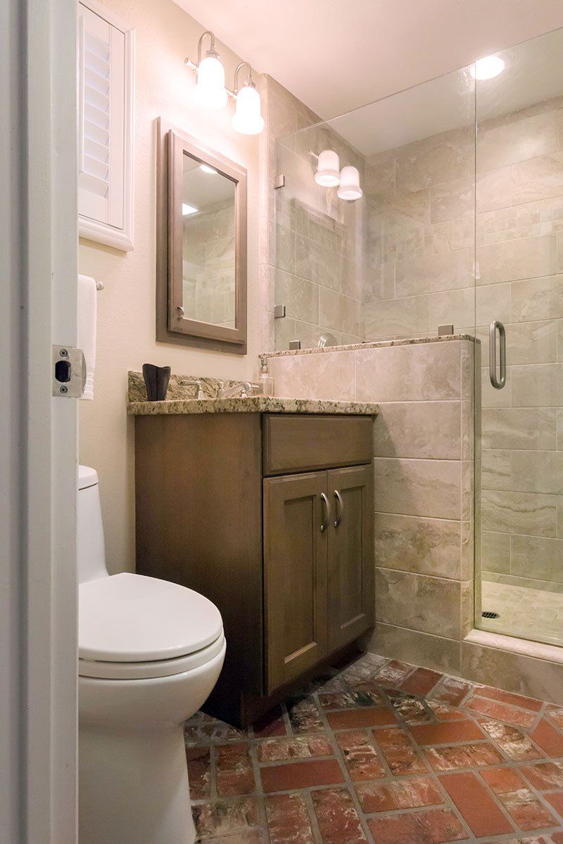 Natural Stone Shower In Guest Bathroom Remodel, Thousand Oaks