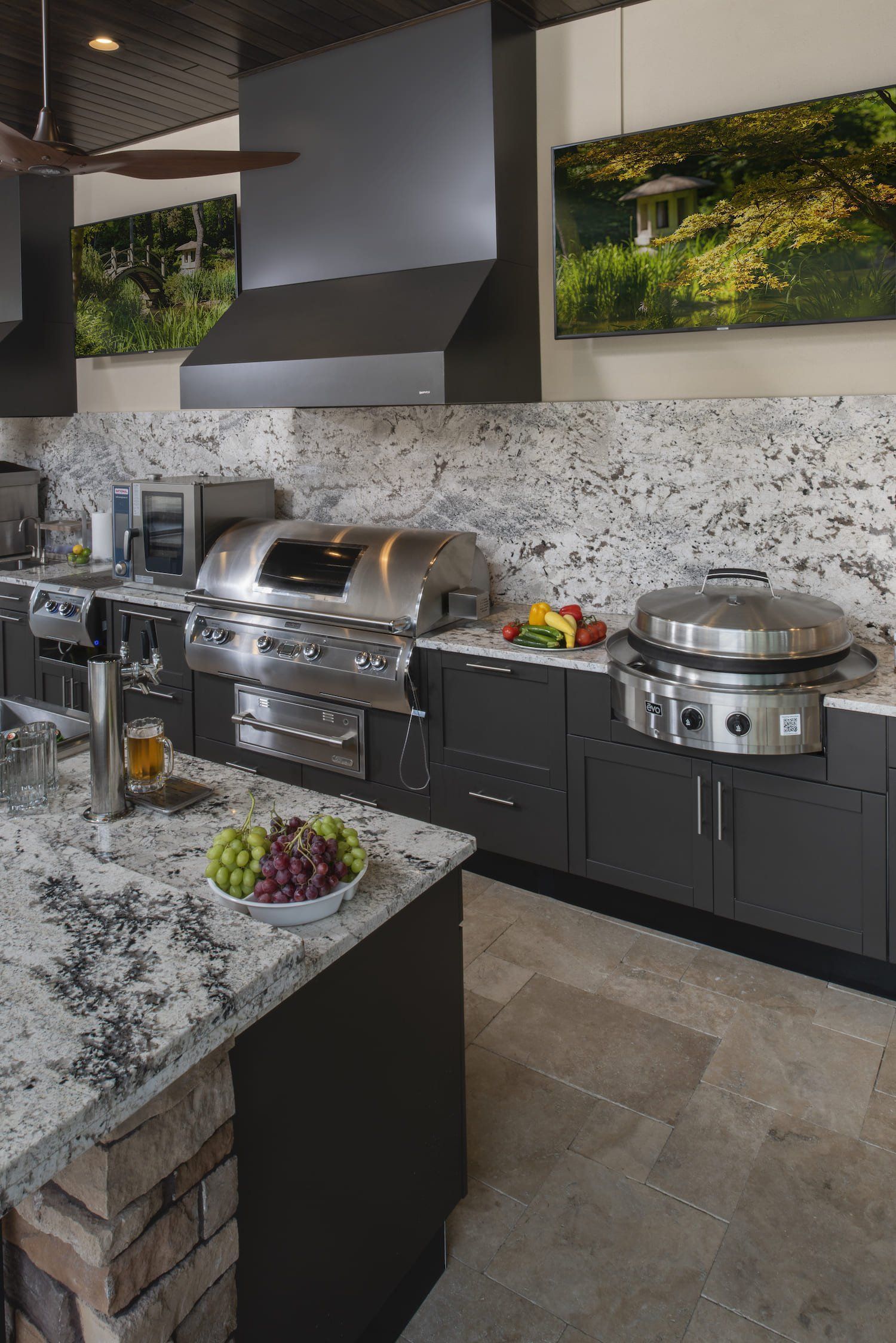 Transitional Outdoor Kitchen, Stone Countertops, Trex Cabinetry, Calabasas