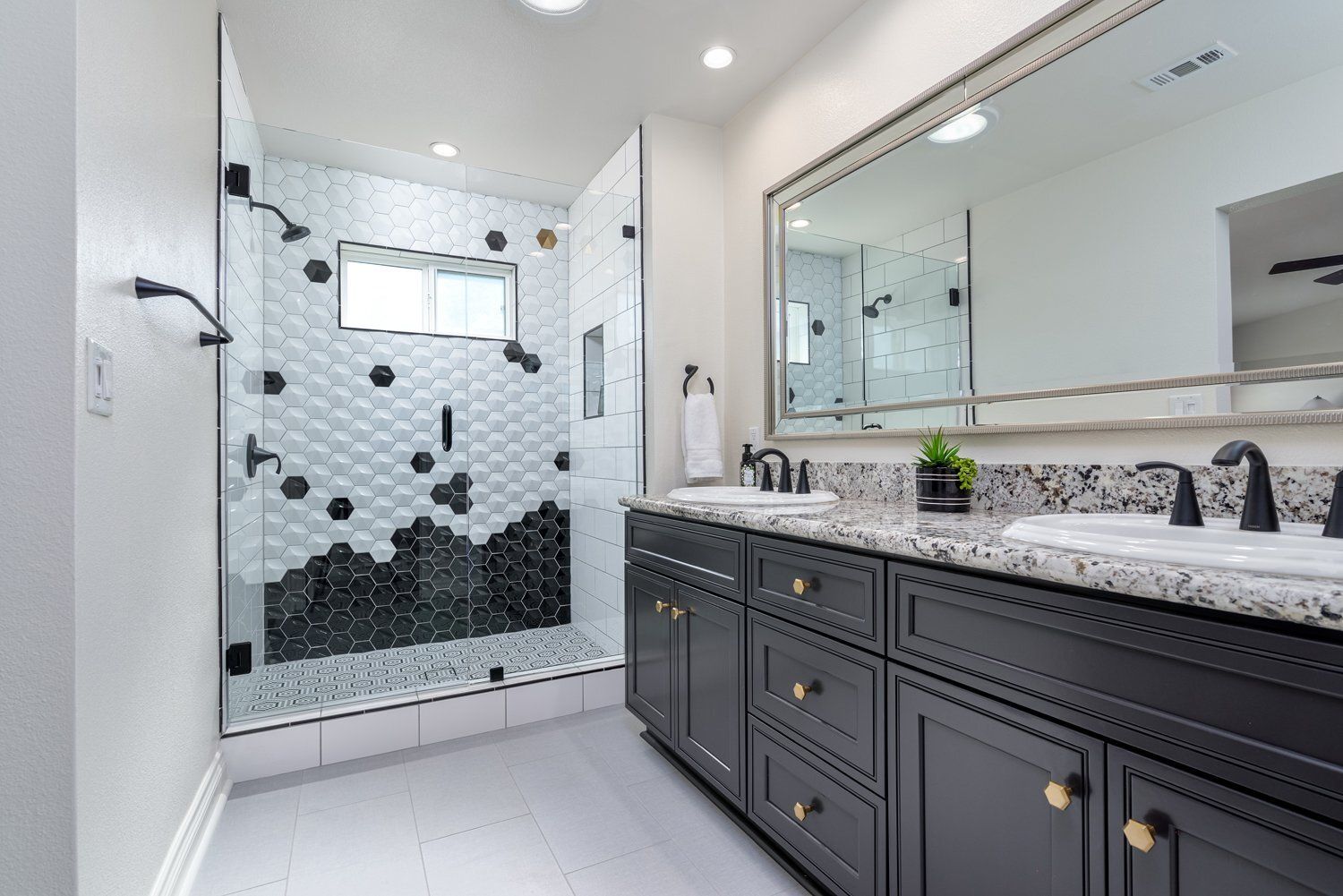 Stylish Black & White Master Bathroom Remodel, Newbury Park