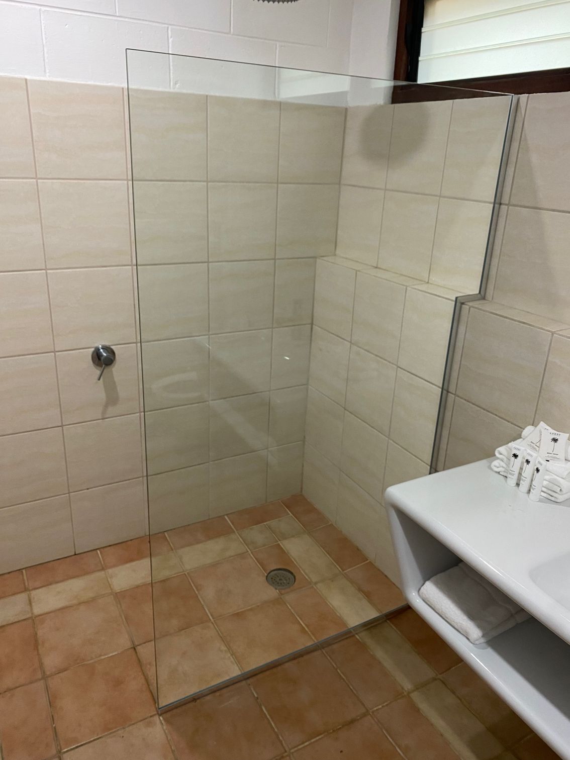 A Bathroom With a Walk in Shower With a Glass Door — Rooney Glass in Coffs Harbour, NSW