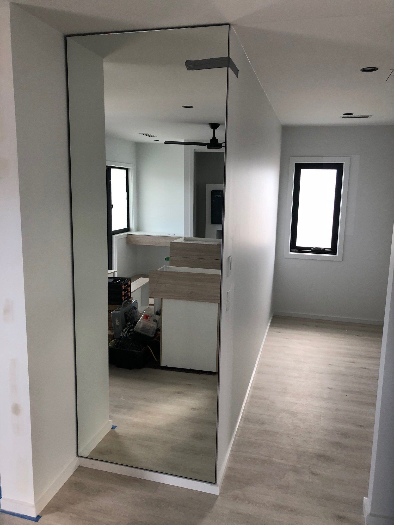 Bathroom with Square Mirror — Window Glass Repair and Installation in Coffs Harbour, NSW