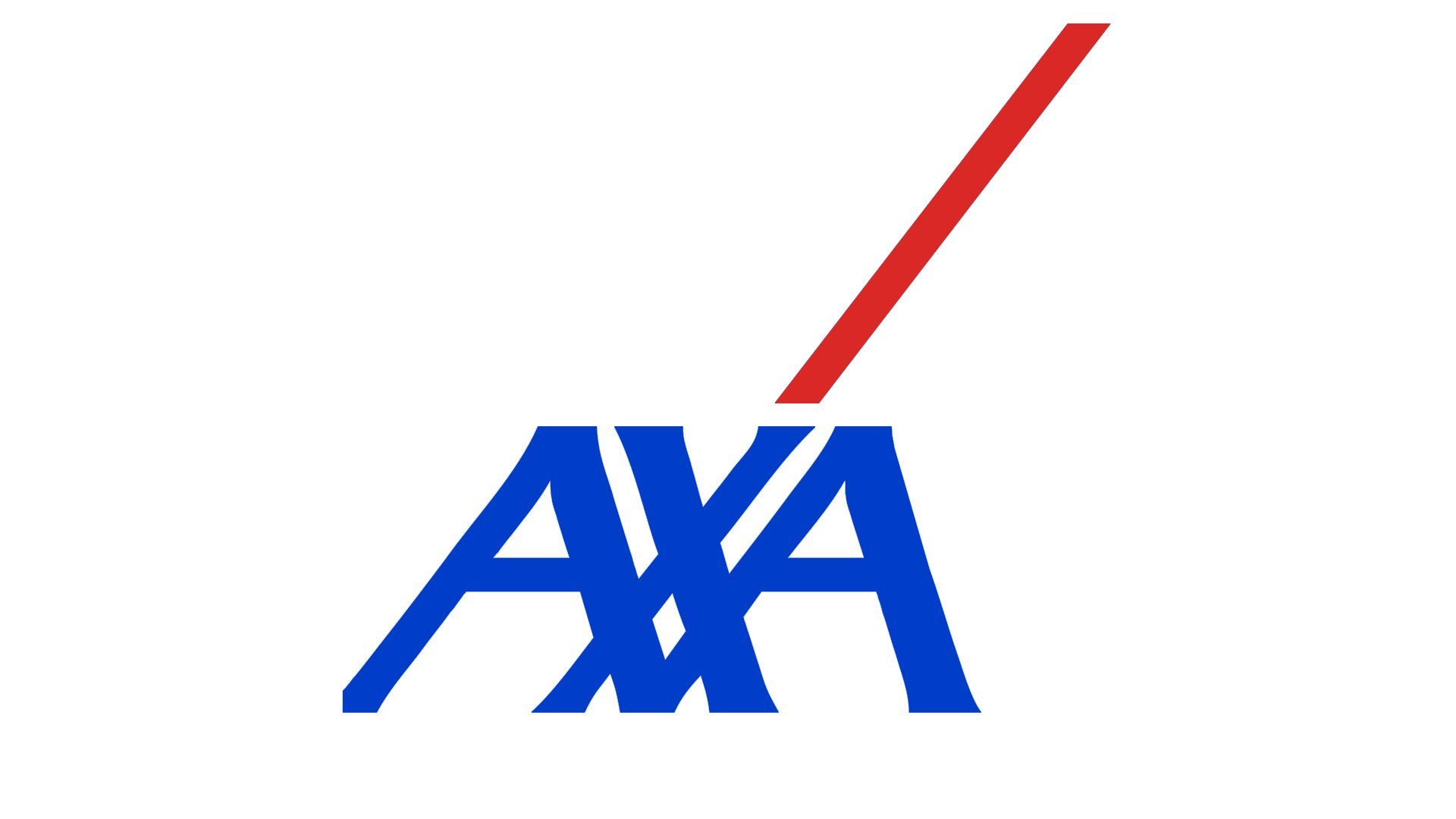 Blue "AXA" logo with a red diagonal line on a white background.