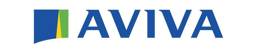 Aviva logo: Blue square with green and yellow stripes, followed by the word "AVIVA" in blue.