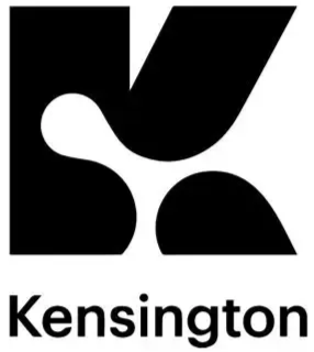 Black and white Kensington logo: stylized "K" with a unique curved design, word "Kensington" below.