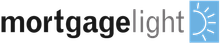 Mortgage Light logo: Black and gray text with a sun graphic in a blue square.