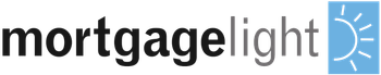 Mortgage Light logo: Black and gray text with a sun graphic in a blue square.
