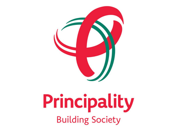 Logo of Principality Building Society: Red and green interlocking shapes with text below.