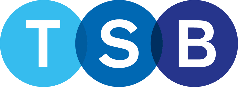 TSB logo with overlapping blue circles and white letters.