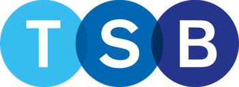 TSB logo: White letters inside three overlapping blue circles.