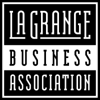 The logo for la grange business association is black and white.