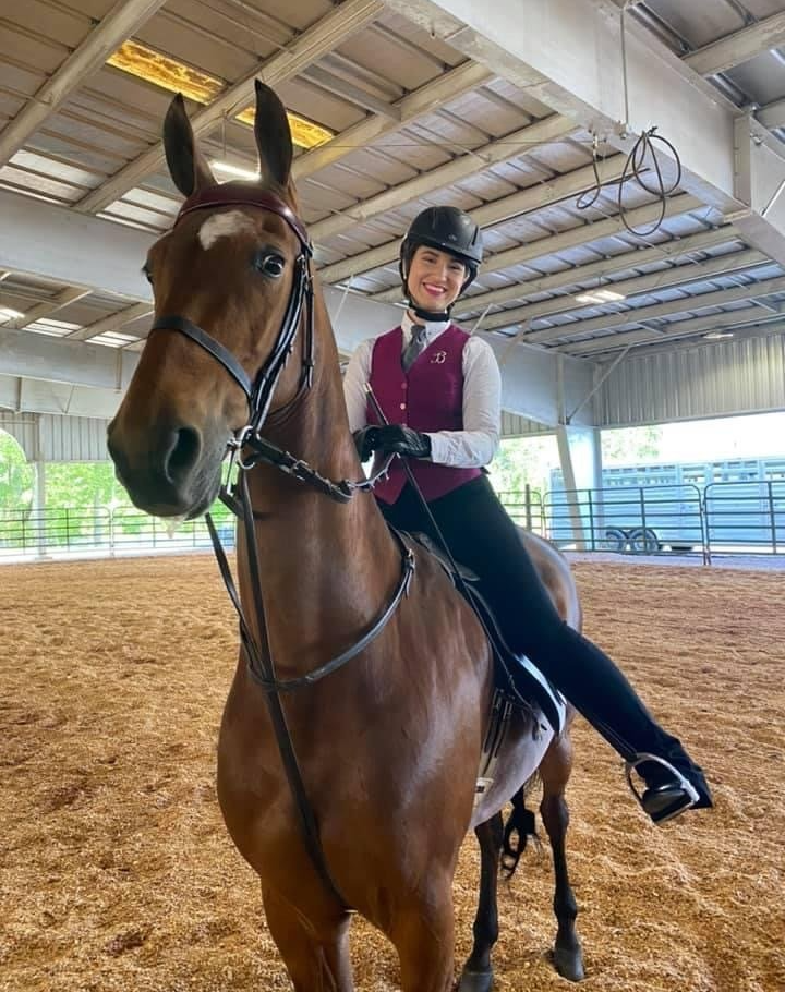 photo of Lenux Stables academy rider getting ready to show American Saddlebred horse at horse show competition