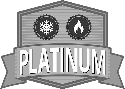 Platinum badge with snowflake and flame icons on a gray ribbon banner