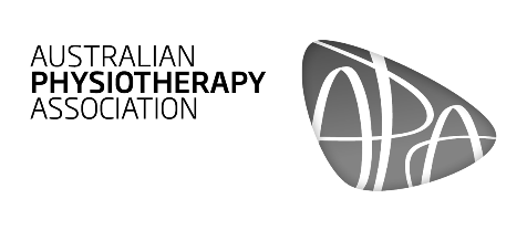 Logo of the Australian Physiotherapy Association with an abstract gray design.