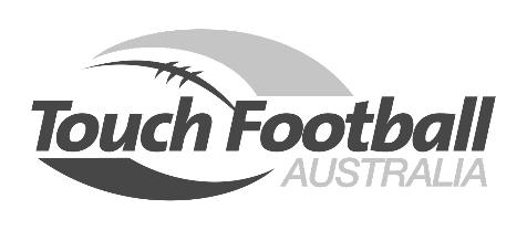 Logo for Touch Football Australia, with a stylized football shape and text.