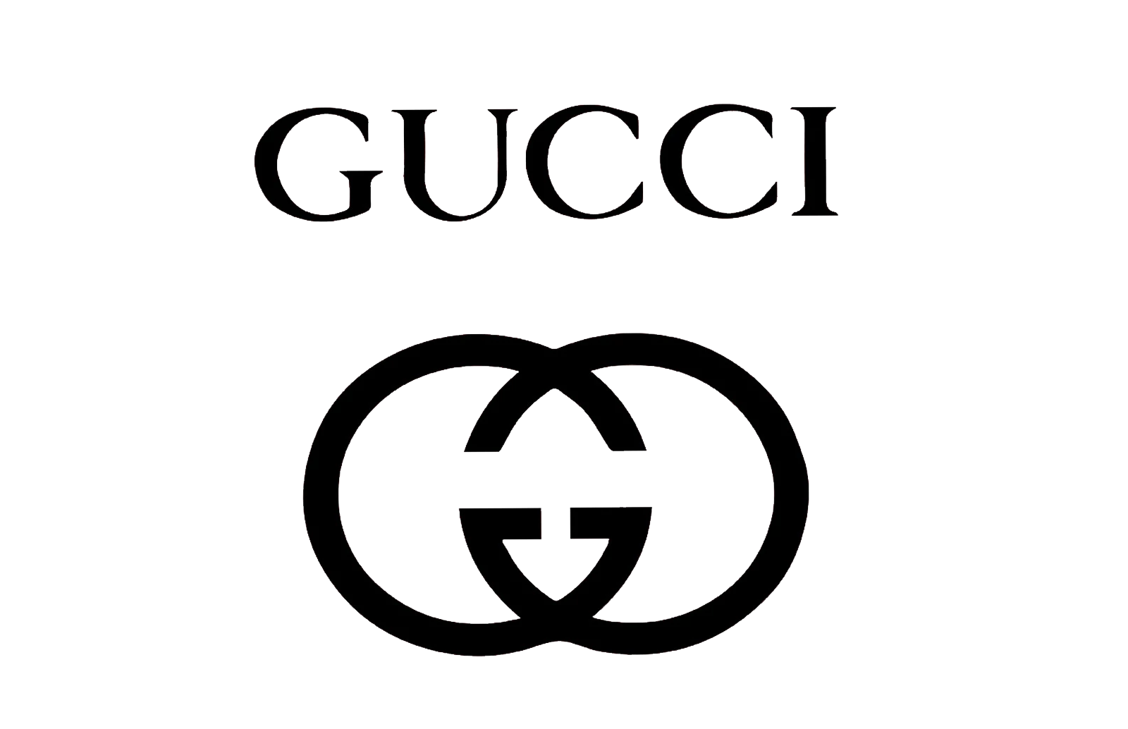 A black and white gucci logo on a white background