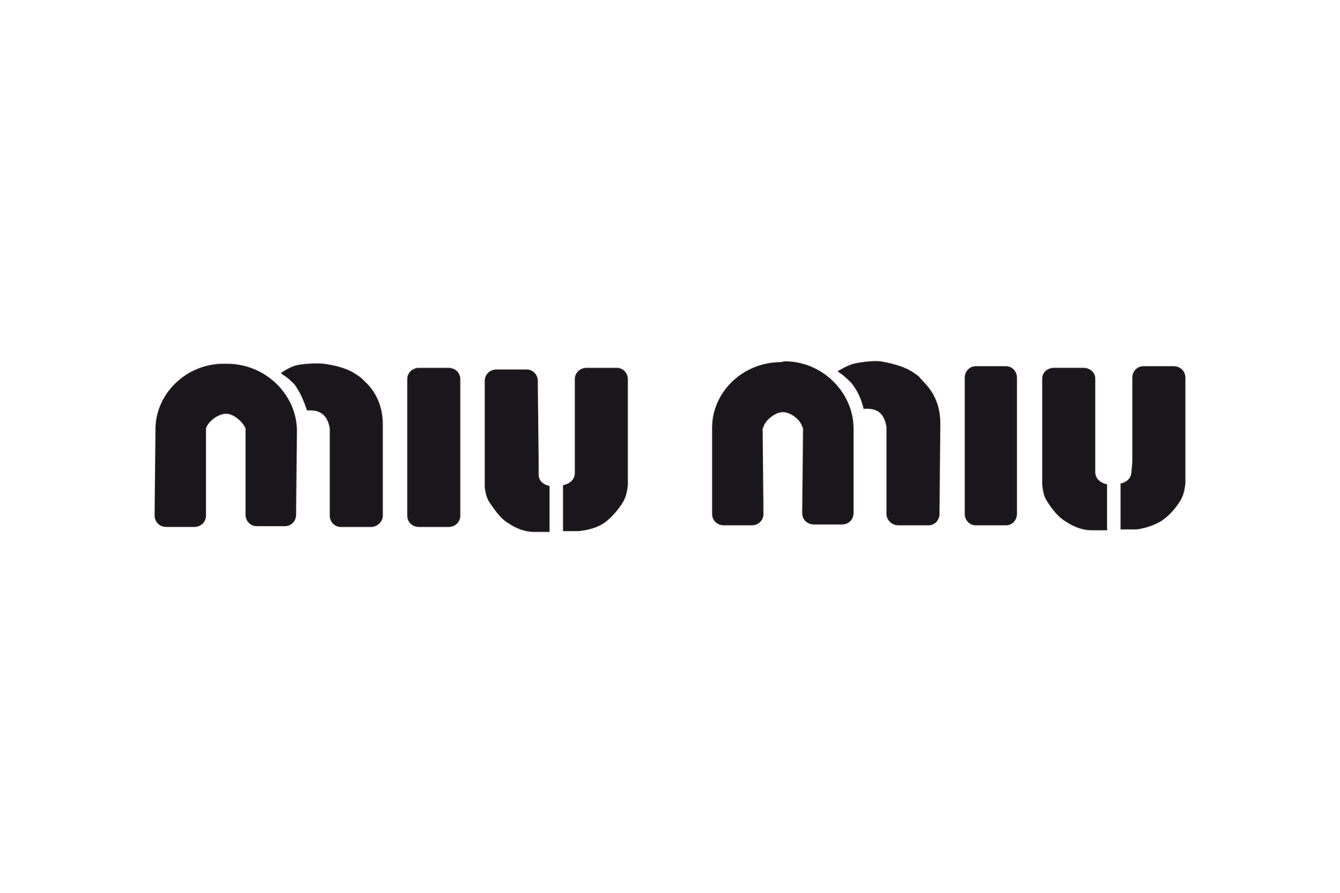 A black and white logo for miu miu on a white background.