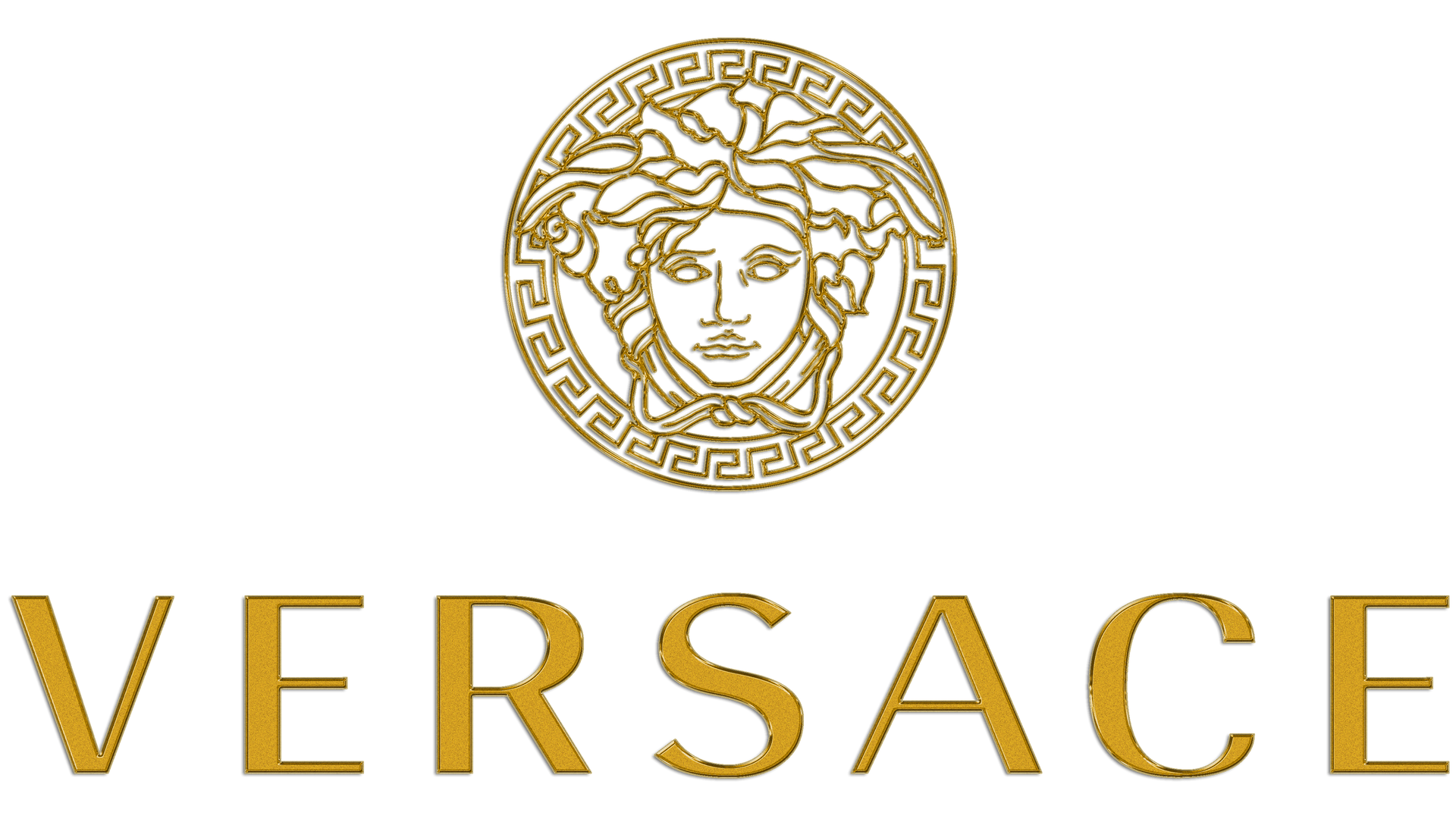 The logo for versace has a medusa head in a circle.