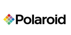 A polaroid logo with a rainbow colored diamond on a white background.