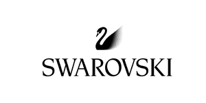 A black and white logo for swarovski with a swan on it.