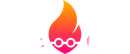 A flame with a face and glasses on it.