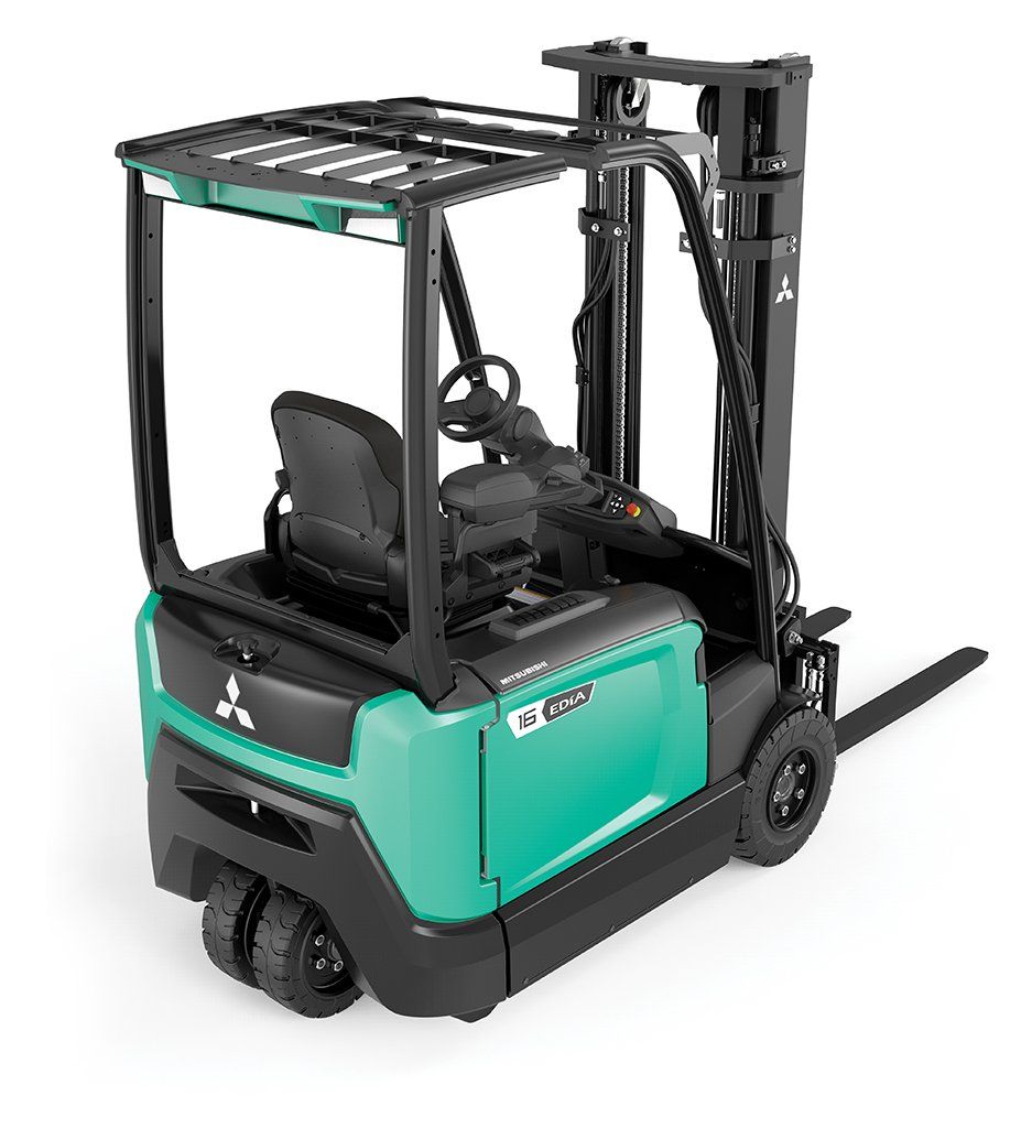 A green and black forklift on a white background.