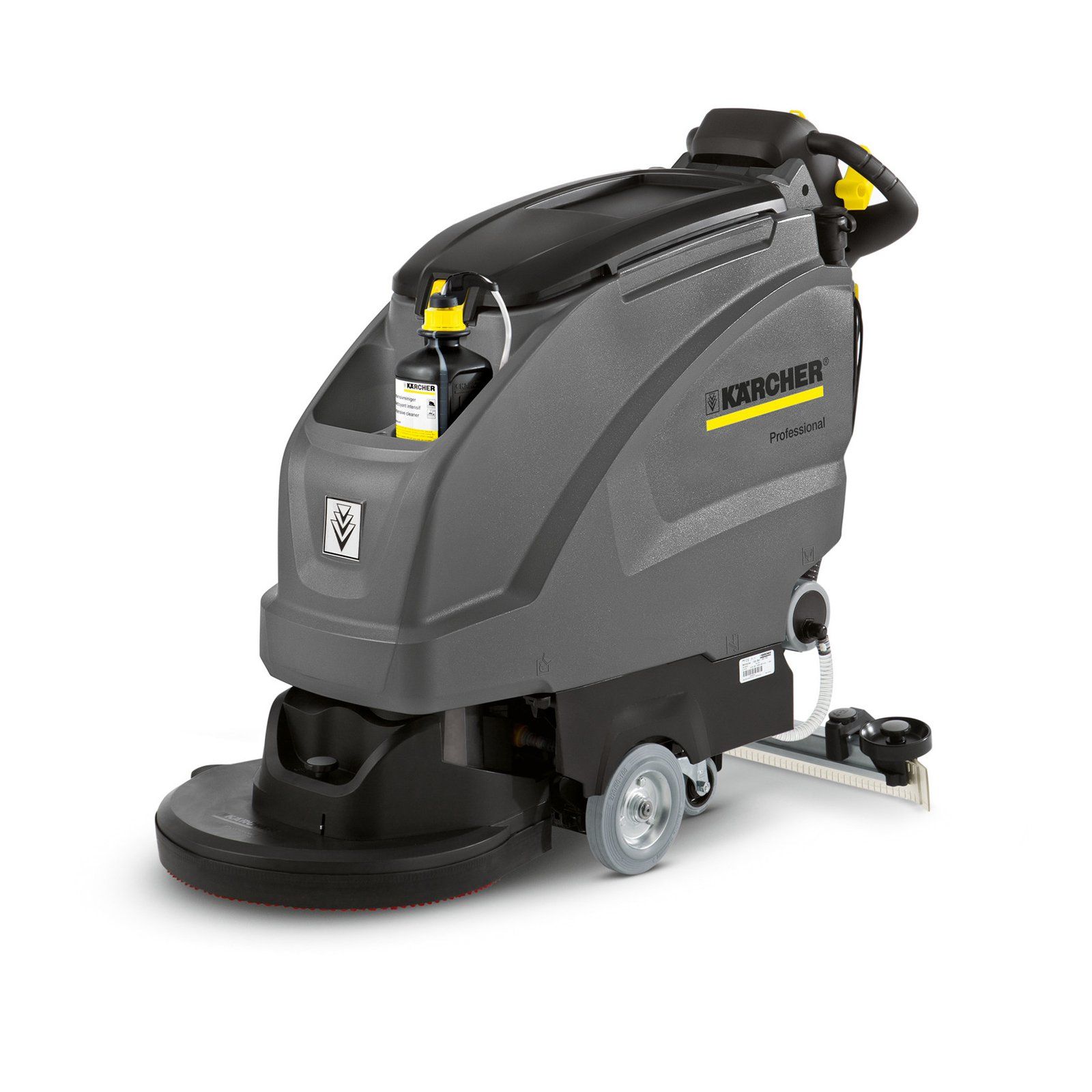 A karcher floor scrubber is sitting on a white surface.