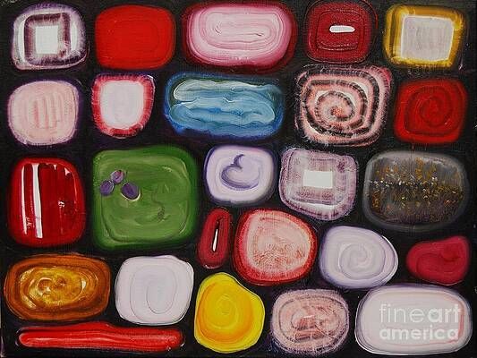A painting of a bunch of different colored squares on a black background.