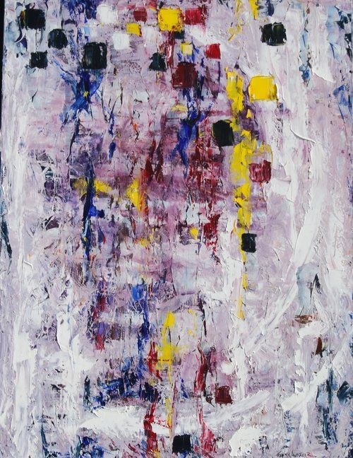 A close up of a painting with a lot of colors on it