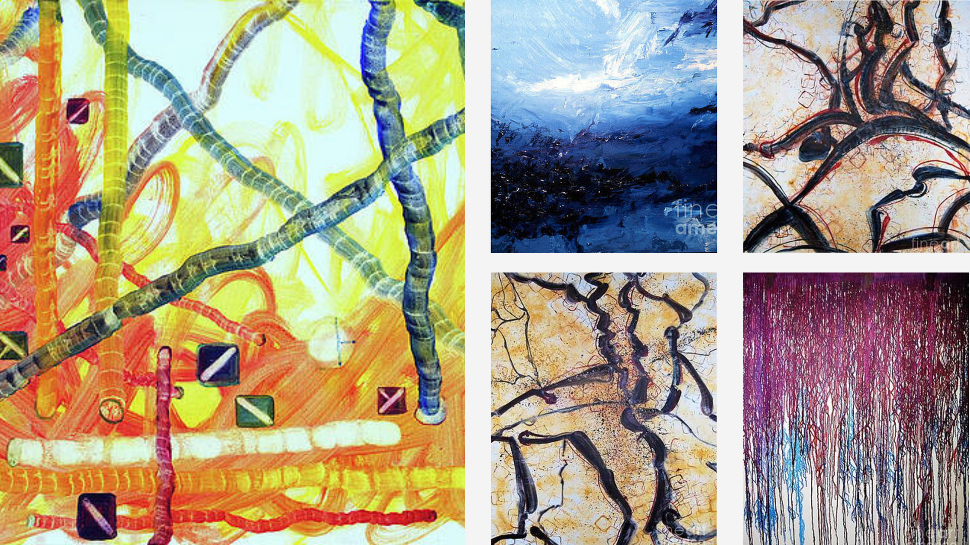 There are many different types of paintings in this collage.