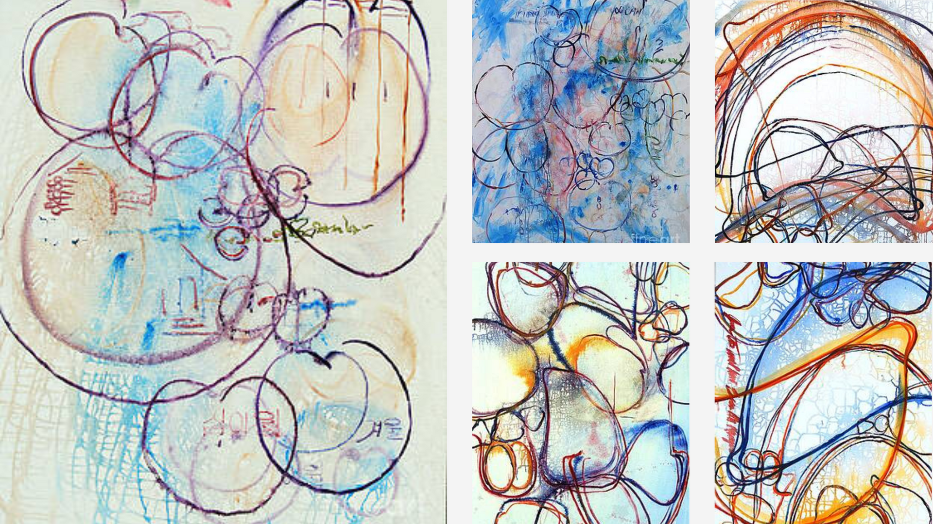 A collage of four different paintings of bubbles on a white background.