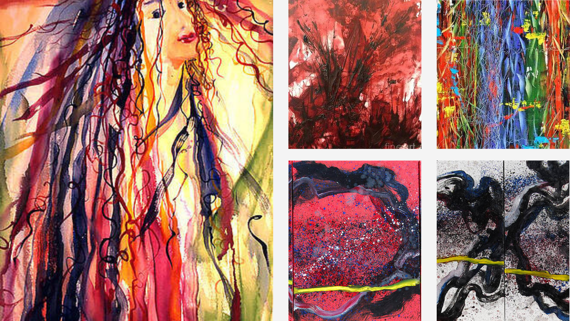 There are many different types of paintings in this collage.