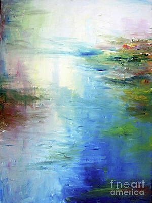 It is a painting of a river with a lot of water.