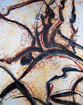 It is a painting of a person riding a bike.