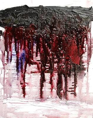 A painting with a lot of red and black paint on it