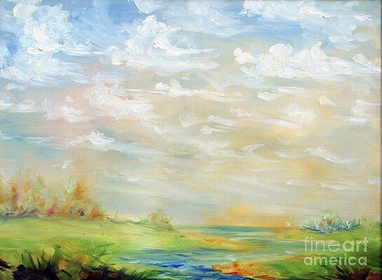 It is a painting of a landscape with a river and trees.